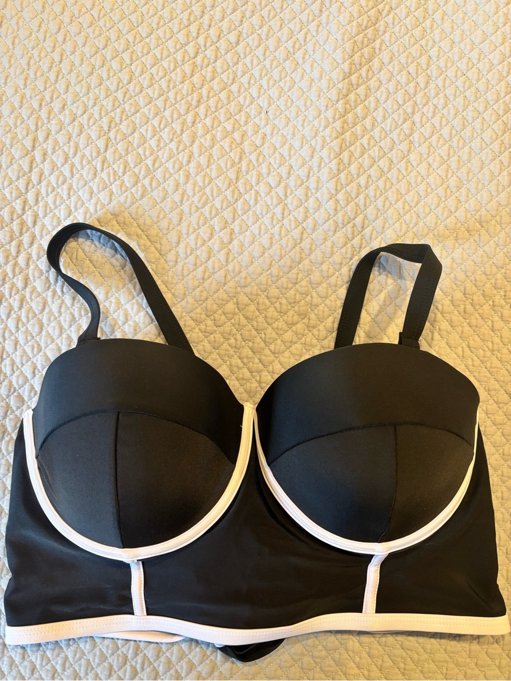 Black Longline swim top with White Contrast Trim